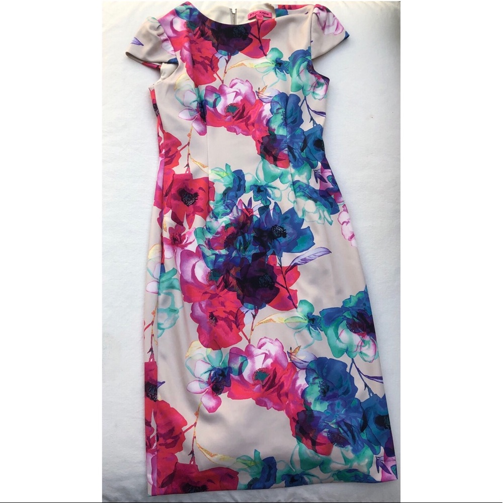 Betsey Johnson Cream Floral Print Dress Sz 2